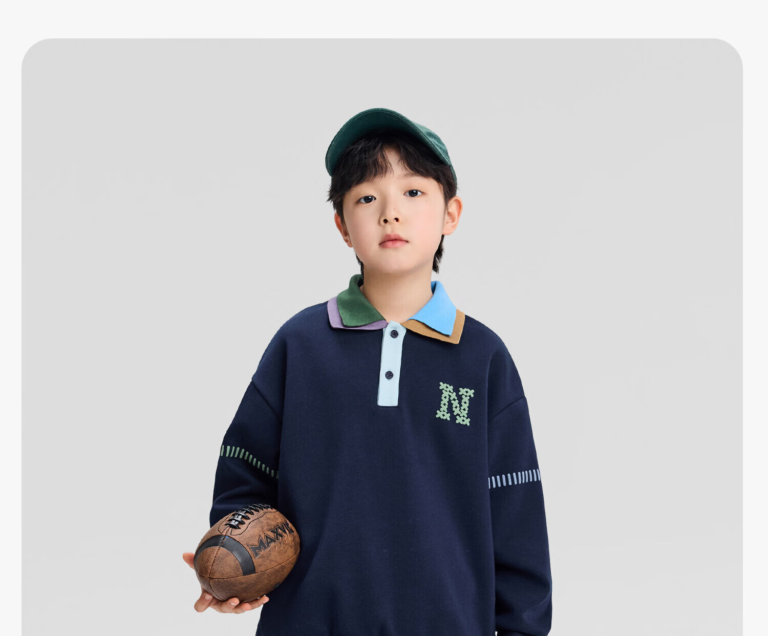 Zuo Xi Boys' Polo Collar Sweatshirt 2026 New College Colorblock Children's Spring Top Deep Navy 170 22